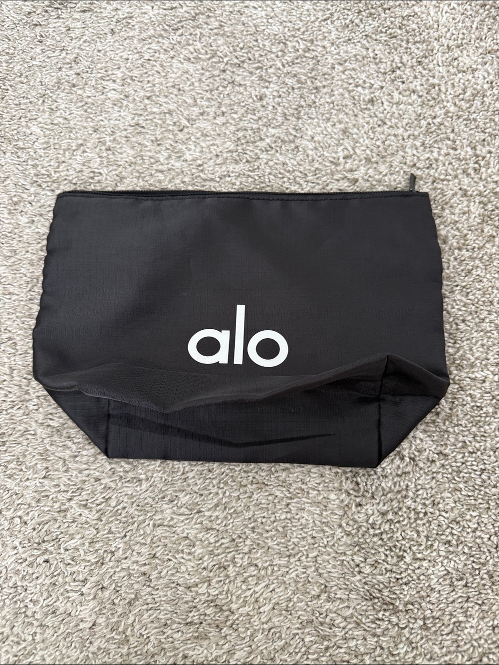 ALO Yoga Black Nylon Zip Pouch with White Logo